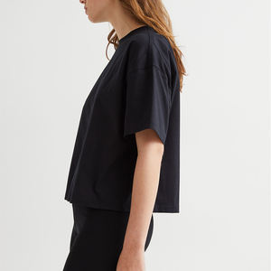 Camiseta holgada de 100% algodón con logotipo personalizado para mujer, camisetas de talla grande con cuello redondo y manga corta, camiseta de moda de Color sólido para mujer - Product Image 4