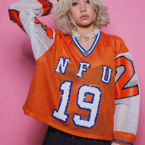 Vente en gros de maillots de football américains en maille surdimensionnée, 100% polyester sublimé, manches longues, streetwear - Product Image 1