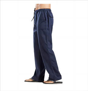 Pantalons en lin 100% coton à la mode pour hommes Vêtements d'été Couleur unie Respirant Taille élastique - Product Image 6