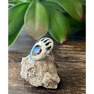 Navajo Handcrafted <b>Blue</b> <b>Opal</b> Sterling Silver Bear Claw <b>Ring</b> Size 6.25 - Product Image 4