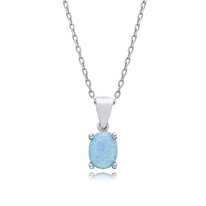 Collar de Plata de Ley 925 hecho a mano con piedra CZ de diseño ovalado de ópalo azul claro para mujer, joyería fina al por mayor - Product Image 3