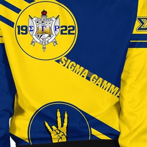 Sgrho Sigma เสื้อแจ็กเก็ตสตรีผ้าซาติน1922กรีกสีทองบอมเบอร์ - Product Image 5