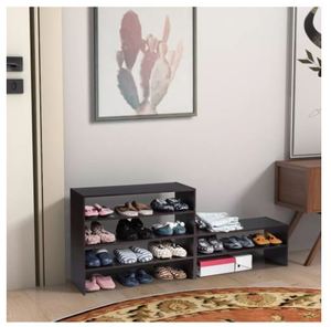 ชั้นวางรองเท้าไม้สีดำแบบ2-in-1ทนทานเก็บของอเนกประสงค์ที่เก็บรองเท้าบูตจัดพื้นที่กว้างขวางสำหรับเฟอร์นิเจอร์บ้านที่อยู่อาศัย - Product Image 3