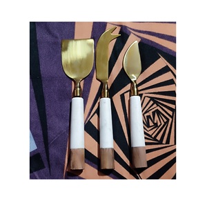 Juego de cubiertos de cuchillo de queso dorado con esmalte mate para artesanía de metal y piedra de ágata juego de cuchillos de queso para hotel y cocina - Product Image 4