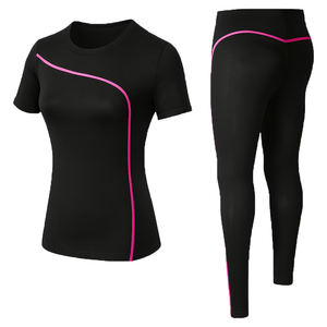 Conjunto de Yoga Deportivo para Mujer con Soporte Alto, Cuello Redondo, Elástico, con Relleno Extraíble en el Pecho, Decoración de Encaje y Cintura Elástica - Product Image 1