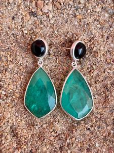 925 Sterling Silver Emerald With <b>Black</b> <b>Onyx</b> Handmade <b>Earring</b> Beautiful Women <b>Earring</b> . - Product Image 5