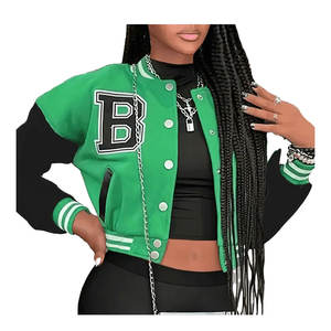 Vestes d'hiver pour femmes en cuir de mouton à manches en nylon, broderie personnalisée de style universitaire, best-seller - Product Image 2