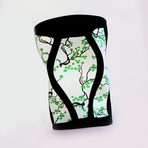 Manchons de genou de musculation en néoprène de 7 mm, personnalisés, imprimés de motifs floraux, protection professionnelle, ajustables, avec surpiqûres contrastées - Product Image 6