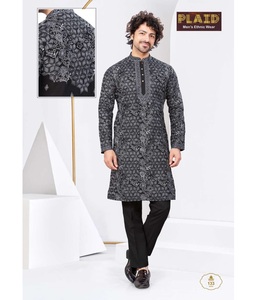 Kurta en soie douce brodée au design traditionnel pour hommes, parfaite pour les célébrations culturelles - Product Image 1