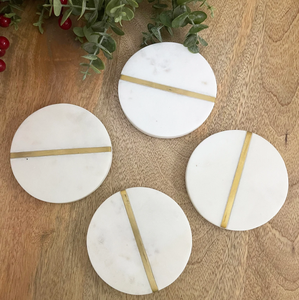 Sous-verres en marbre blanc naturel faits à la main de luxe Offre Spéciale incrustation d'or et de laiton Meilleur prix Sous-verres en pierre de 5mm d'épaisseur de forme ronde - Product Image 4