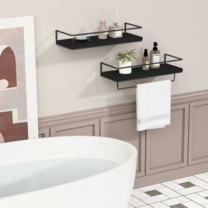 Black Classy Metal Wood Floating Wall <b>Shelves</b> Wall-Mounted Storage Home Hotel Living Room Kitchen Decor Made India Outdoor - Product Image 2