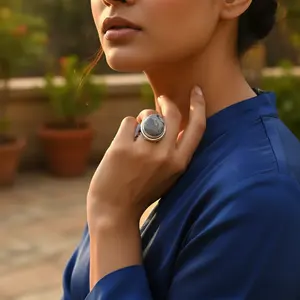 Bague géométrique en argent 925 avec pierre précieuse pour femme, bijoux en platine avec garnet plaqué rhodium, bague simple et élégante pour homme - Product Image 1