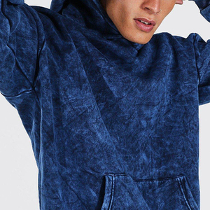 Sweat-shirt à capuche uni pour homme grande taille, hiver, effet vieilli, délavé à l'acide, épaules tombantes, design court, doublé, 100% coton - Product Image 4