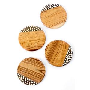Sous-verres en bois d'acacia sauvage avec incrustation d'os blanc sous-verres faits à la main incrustation d'os antidérapante Design unique utilisé et sous-verres en os - Product Image 2