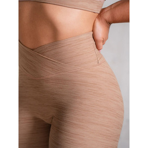 Dernier legging croisé chiné moka personnalisé Ceinture haute profilée Nouveau legging de gymnastique à la mode pour femmes vêtements de sport actifs - Product Image 2