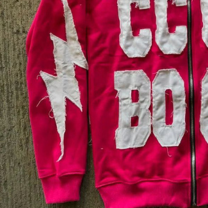 Sudadera con capucha personalizada para hombre, Sudadera con capucha cortada y cosida, lavado ácido, apliques de gran tamaño, Patchwork, Boxy Fit, Sudadera con capucha desgastada para hombre - Product Image 3