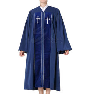 Batas de iglesia de tela transpirable para servicios de clima cálido Batas de Iglesia blancas clásicas con bordado y adornos dorados - Product Image 3