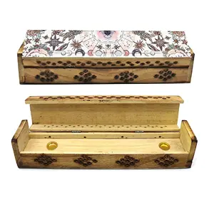 手工雕刻香炉木制棺材盒，带储物空间，包括远离邪恶的香棒 (死神)
