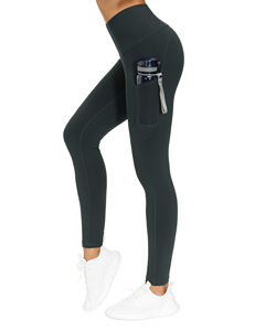 Pantalon de yoga tricoté de couleur unie pour femmes à taille haute Leggings d'entraînement avec poches Leggings à contrôle élevé pour femmes - Product Image 5