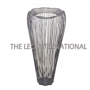 Vase à fleurs en métal rond en fil de fer finition noire pour la décoration intérieure de la maison, table d'appoint de salon en métal - Product Image 1