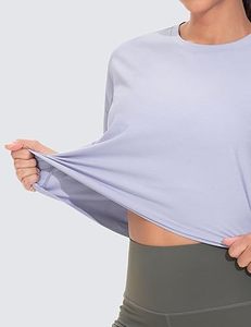 T-shirts courts de base violet clair pour femmes à manches courtes coupe ample Yoga chemises athlétiques Style d'été décontracté avec logo avant - Product Image 4