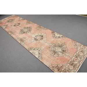 Turkish Rug, 3.3x12.7 ft Vintage Rug, <b>Red</b> Check <b>Wool</b> Rug - Product Image 1