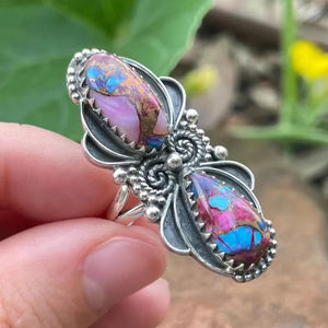 Anillo de Dalia Rosa Anillo de piedras preciosas hecho a mano floral de Plata de Ley 925 Anillo americano del sudoeste Anillo de estilo bohemio - Product Image 5