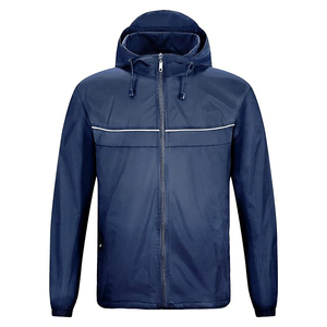 Veste coupe-vent personnalisée en gros pour hommes, imperméable, avec col montant et capuche, style printemps, tissu en toile - Product Image 1