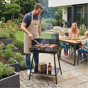Barbecue Rettangolare BestBQ 58x38xh.82cm Nero Stile Moderno Altezza Regolabile Funzione Senza Fumo 4 Posizioni di Cottura Accensione Piezoelettrica - Product Image 1