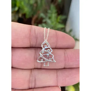 สร้อยคอต้นคริสต์มาสเงินแท้ 925 พร้อมจี้ชุบโรเดียม เครื่องประดับแพลตตินัมและโรสโกลด์ ของขวัญทางศาสนา - Product Image 3