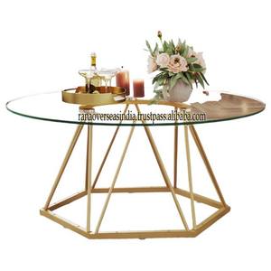 Lujoso marco dorado y mesa central de cristal de buena calidad, perfecto para decoración de espacios de salón o estudio de oficina en casa a buen precio - Product Image 1