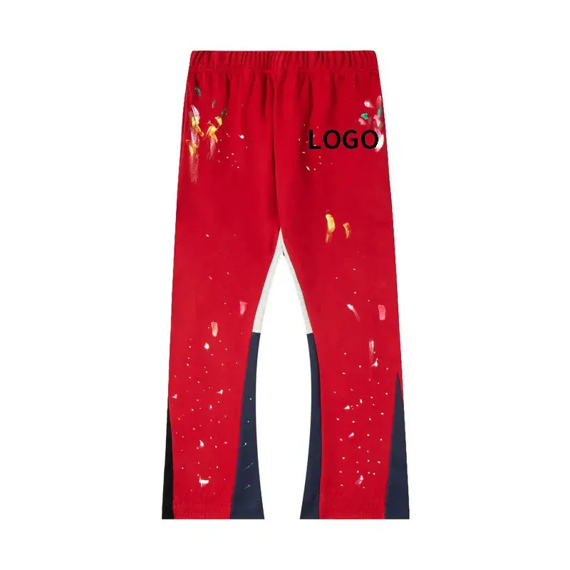 Pantalones y pantalones holgados informales con logotipo personalizado para correr, ropa deportiva Premium roja con estampado de pintura para exteriores para hombre
