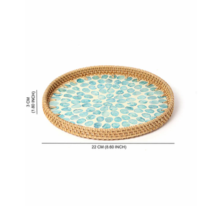Bandeja para servir comida de ratán con incrustaciones de madreperla natural hecha a mano, bandejas redondas para decoración, precio al por mayor de Vietnam - Product Image 3