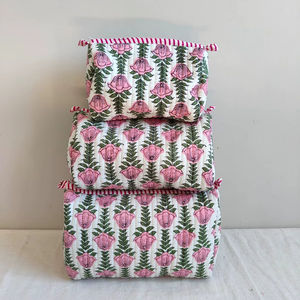 <b>Set</b> <b>Of</b> 3 Cotton Quilted Makeup Bag & Organizer Cotton Toiletry Case Travel Bag Floral Print Makeup Bag Toiletries Organizer Bag - Product Image 1