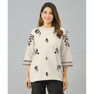 KN SILVAKIYA VOL II Haut décontracté à imprimé floral vintage en lin, mousseline et polyester tricoté, taille XL, avec logo décoratif, idéal pour les fêtes - Product Image 6