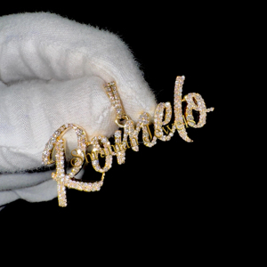 Personalizado 10K oro sólido escritura cursiva VS Natural Real diamante Colgante placa personalizado Icy nombre fino colgantes encantos regalo - Product Image 1