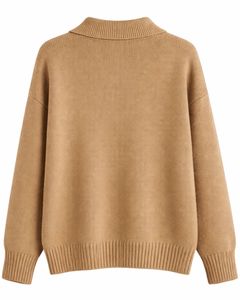 Suéter de Punto Personalizado para Mujer, Cuello Polo, Color Camel Marrón, Jersey de Manga Larga, Suave, Informal, Holgado, Personalizado, OEM, Venta al por Mayor - Product Image 2