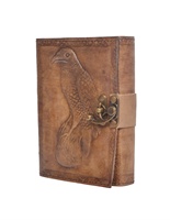 Journal intime personnalisé à couverture rigide en cuir véritable avec motif de corbeau et anthracite en relief, carnet de notes à couverture rigide avec serrure en C en métal antique