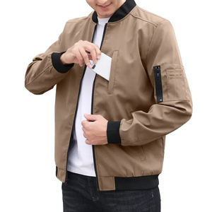 Chaquetas cortavientos caqui de invierno personalizadas para hombre, chaquetas de talla grande para hombre, chaquetas de vuelo de satén de nailon liso para hombre con bolsillos laterales - Product Image 2