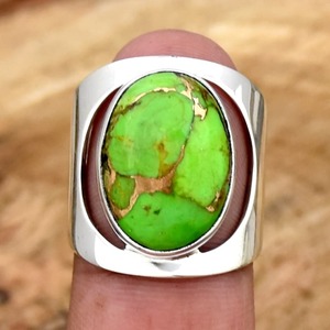 925 Solid Sterling Silver Boho Style <b>Ring</b> Green <b>Turquoise</b> Fashionable for Women Rhodium Perfect Wedding Party Gift for Her - Product Image 2