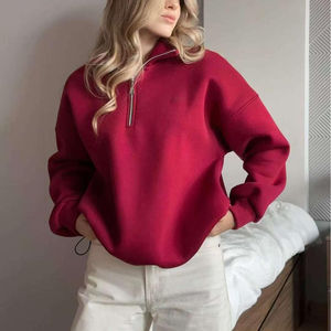 เสื้อสเวตเชิ้ตผ้าฟลีซทรงโอเวอร์ไซส์ ปักลายตามสั่ง คอซิปครึ่งตัว แขนเสื้อแบบดรอปโชว์เดอร์ หลากสี ผ้าเฟรนช์เทอร์รี่ สำหรับผู้หญิง - Product Image 1