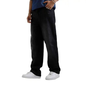 Jeans amples et larges pour hommes style streetwear en coton délavé au soleil, jeans baggy pour hommes, jeans noirs et bleus délavés - Product Image 5