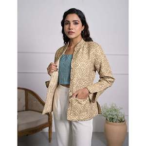 Reversible <b>Silk</b> Block Printed Winter Jacket for <b>Women</b> - Product Image 5