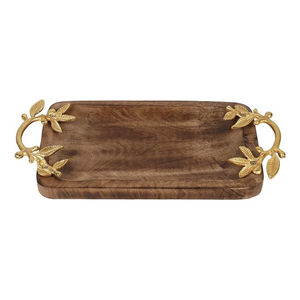 Plateau de service en bois de manguier fait à la main de la meilleure qualité plateau de service de collations à poignée en laiton fantaisie accessoire d'hôtel personnalisable pour la restauration - Product Image 5