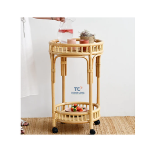 Bohemian Style Durable Rattan bar Cart Natural Rattan Drinks Trolley Rattan <b>Rolling</b> Serving Cart with Wheels From Vietnam - Product Image 2