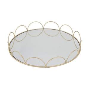 Plateau décoratif ovale en métal doré miroir de luxe, organiseur de maquillage et de bijoux, plateau de service en verre pour la maison, la décoration de mariage et les cadeaux - Product Image 6