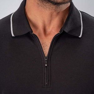 Men's Black Short Sleeve Polo <b>Shirt</b> 100% Cotton Pique Knitted Casual Solid Color <b>Collar</b> Design - Product Image 6