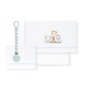 Parure de lit 3 pièces Jirafa Elefante avec porte-sucette, drap bébé 100% coton à motif tissé - Product Image 1