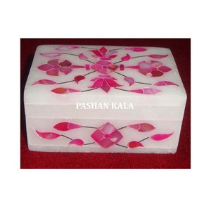 กล่องของขวัญฝังมุกลายหินอ่อนสีขาวสำหรับตกแต่งงานแต่งงานกล่องของขวัญ - Product Image 1