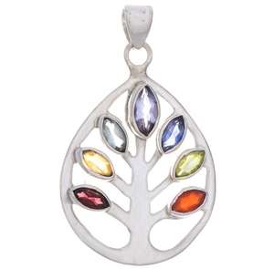 925 Sterling Silver Multi Stones Équilibrage Guérison Chakra Arbre Pendentif De Fabricant Fournisseurs Au Prix D'usine En Gros - Product Image 1